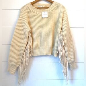 NWT $79.95 ALTAR’D STATE Cream Knit Sweater with Fringe. Size extra small.